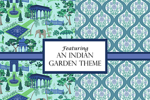 India Garden Patterns, Green Blue