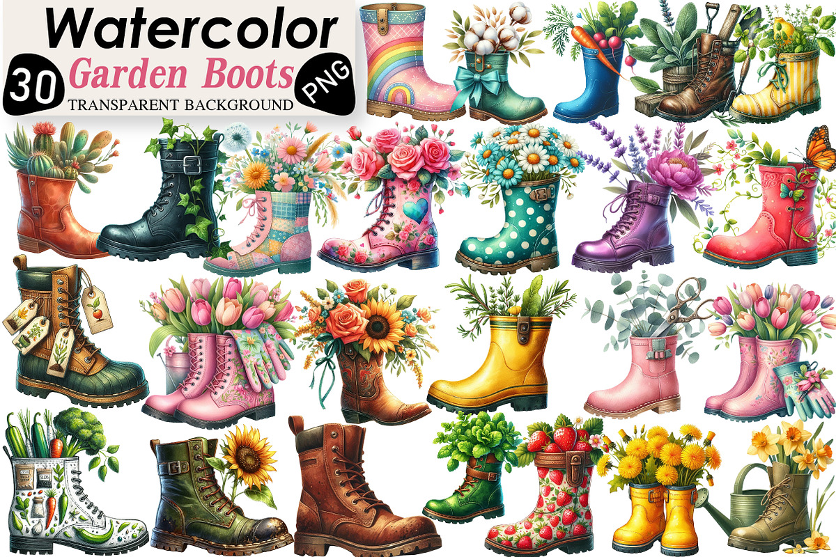 Garden Boots Sublimation Clipart, an Illustration by Black Bird Studio (Photo 1 of 6)