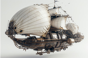 Steampunk Airship with White Sails, an Illustration by tilialucida
