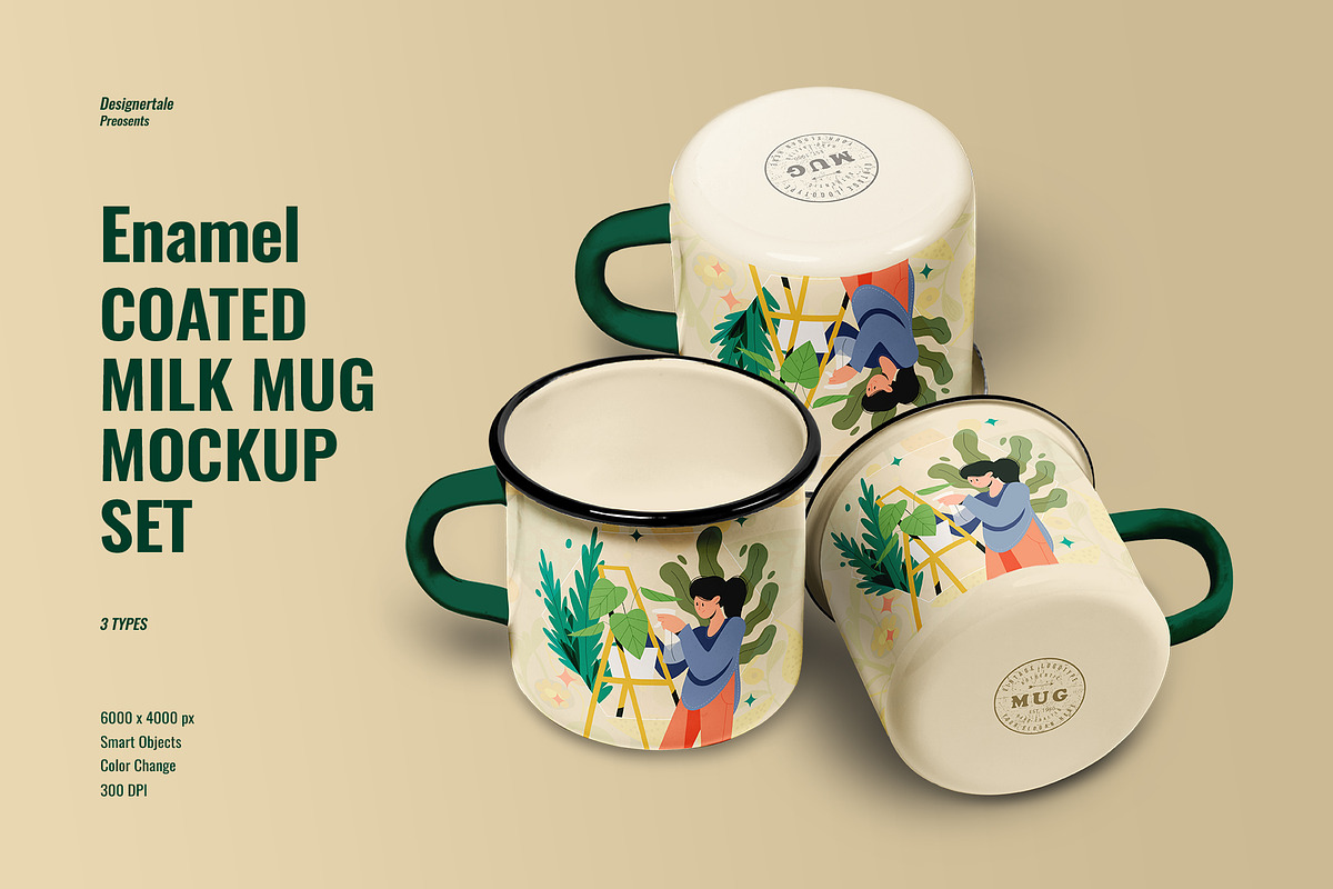 Enamel Coated Milk Mug Mockup Set, a Cups & Container Mockup by Designertale (Photo 2 of 12)