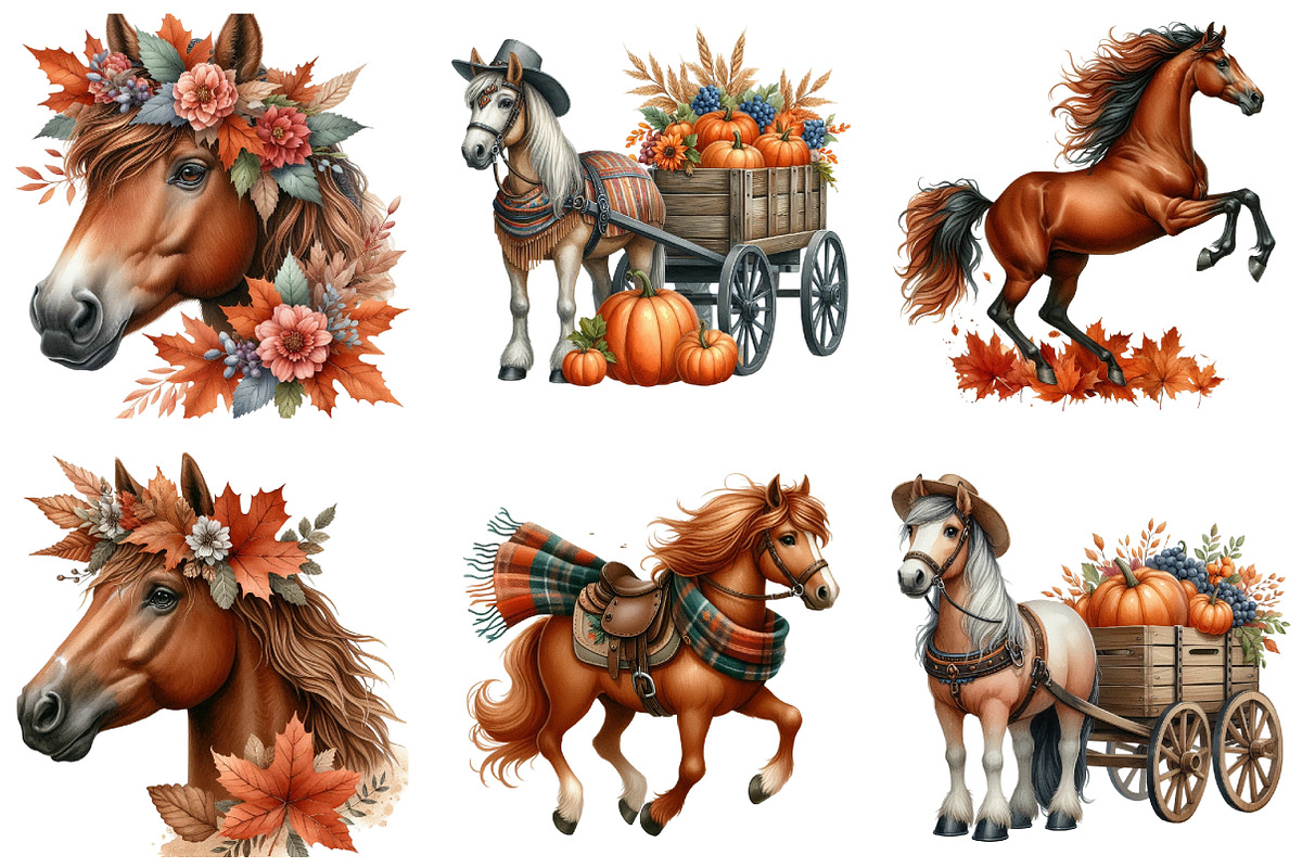 Autumn Brown Horse Clipart, an Illustration by DreamArtGraphic (Photo 3 of 4)