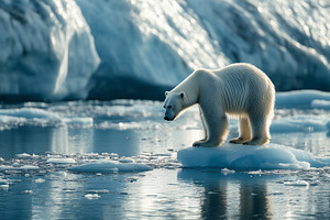 Polar bear stands alone on a small, an Animal Photo by MistyDay
