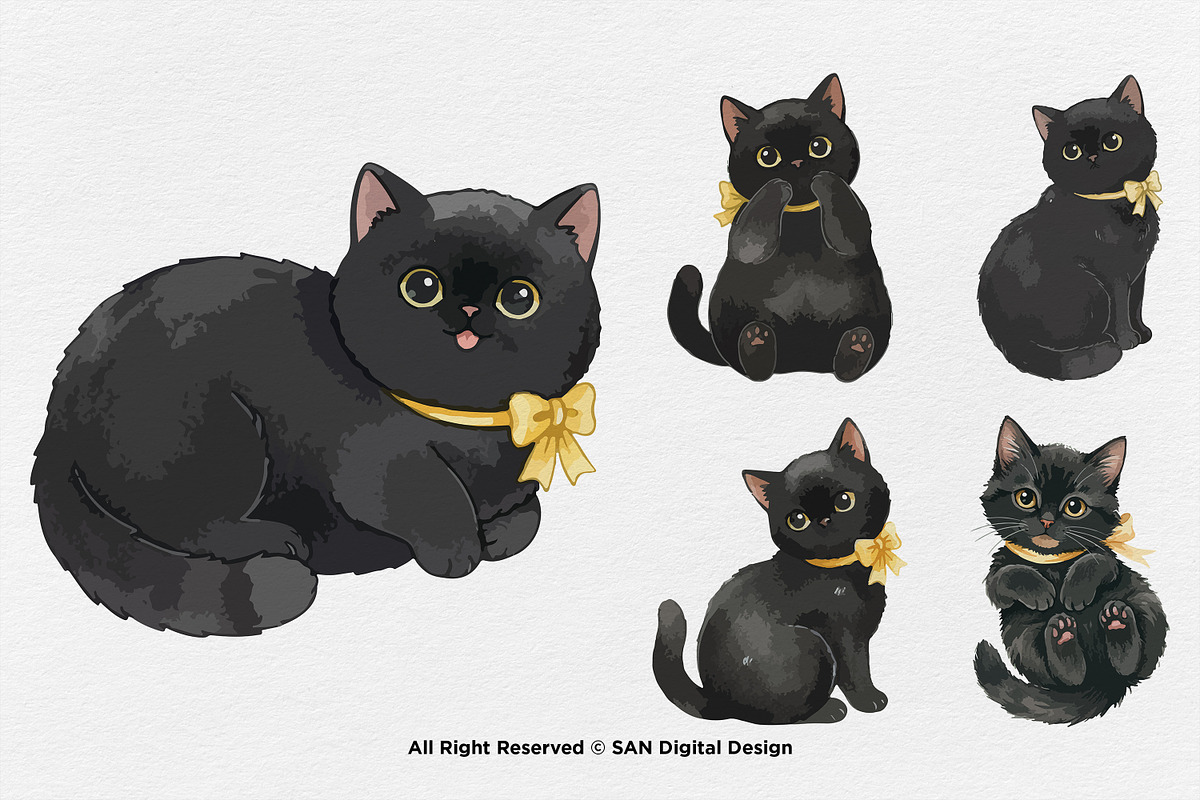 15 Bundle Watercolor Dark Cats Kiten, an Animal Illustration by Morspective (Photo 5 of 8)