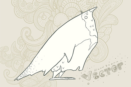 Hand drawn vector retro cartoon bird