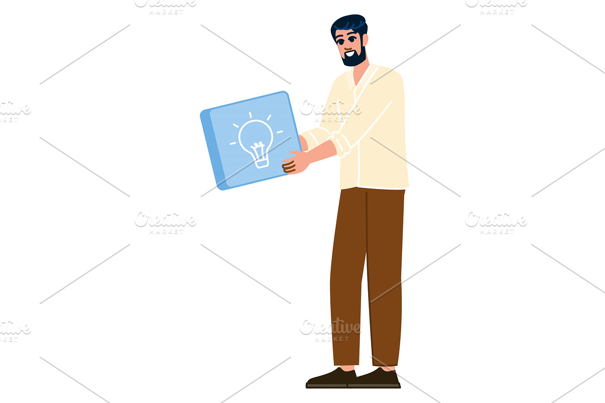 Smiling businessman holding light, a Person Illustration by pikepicture