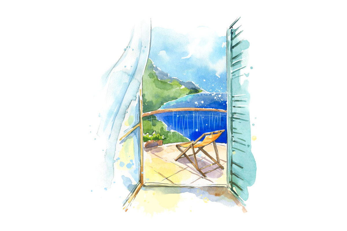 Sea view watercolor illustration, an Illustration by Kamenuka (Photo 1 of 2)