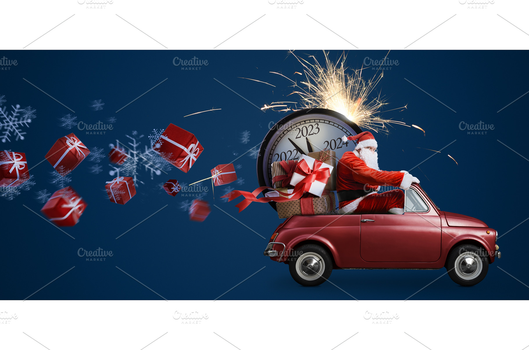 Santa Claus 2023 countdown on car, a Person Photo by sergeypeterman