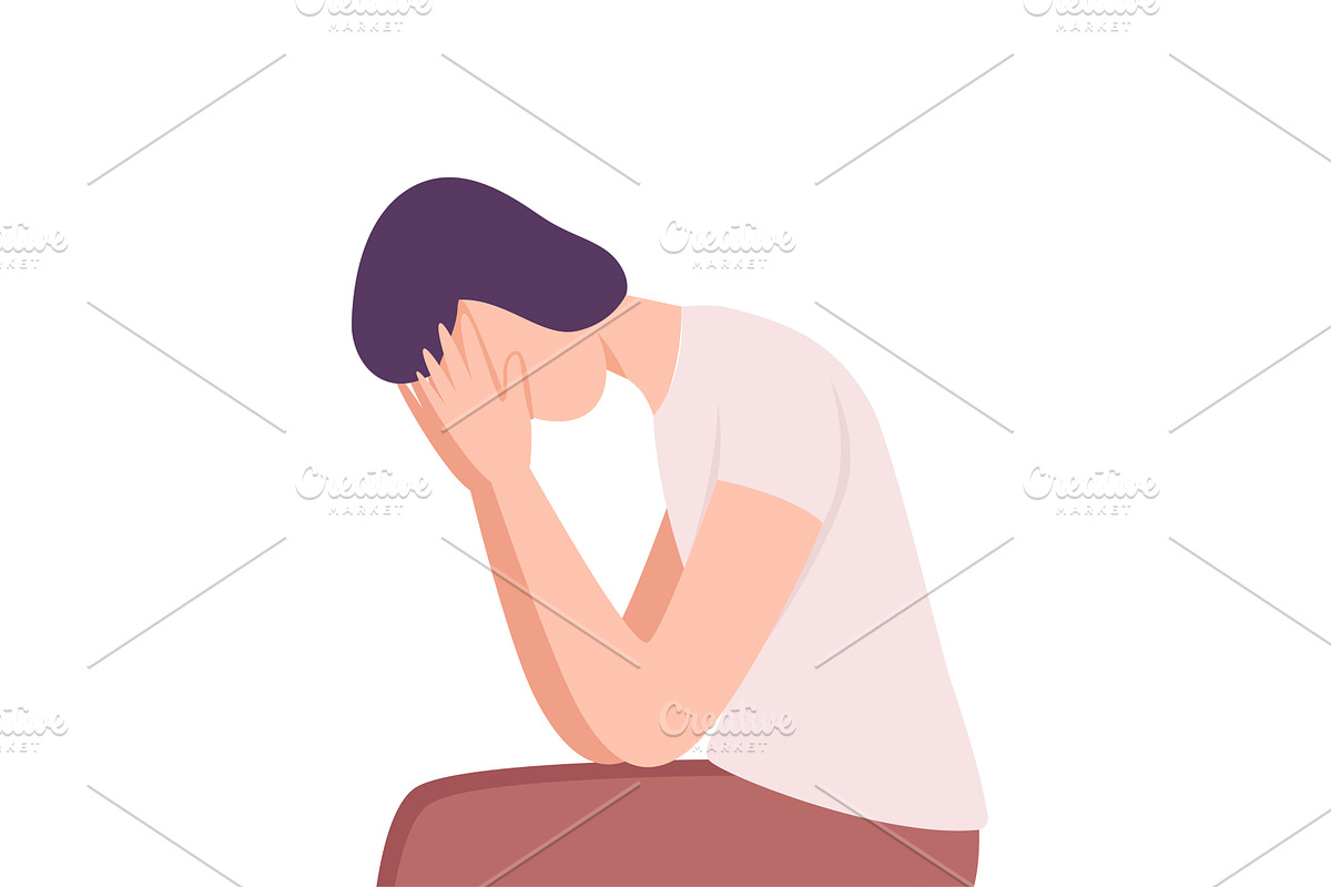Lonely and Sad Young Man Covering, a Person Illustration by TopVectors