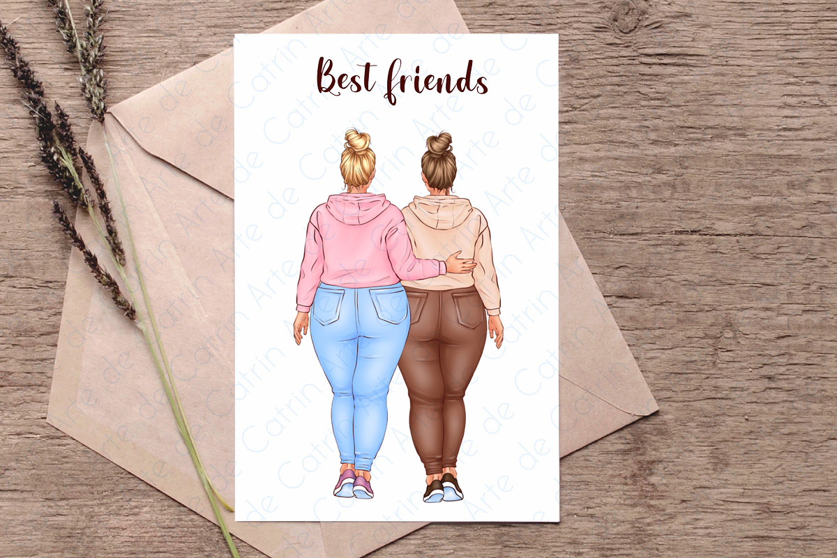 Best Friends Clipart, Plus Size Girl, a Person Illustration by ArtedeCatrin (Photo 5 of 10)