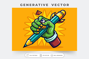 A colorful hand holds a pen, emphasi, a Graphic by Iftikhar Alam