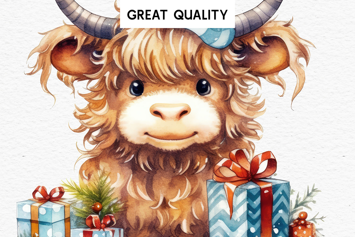 Christmas Baby Highland Cow Clipart, a Seasonal Illustration by Rabbit Heart (Photo 4 of 10)
