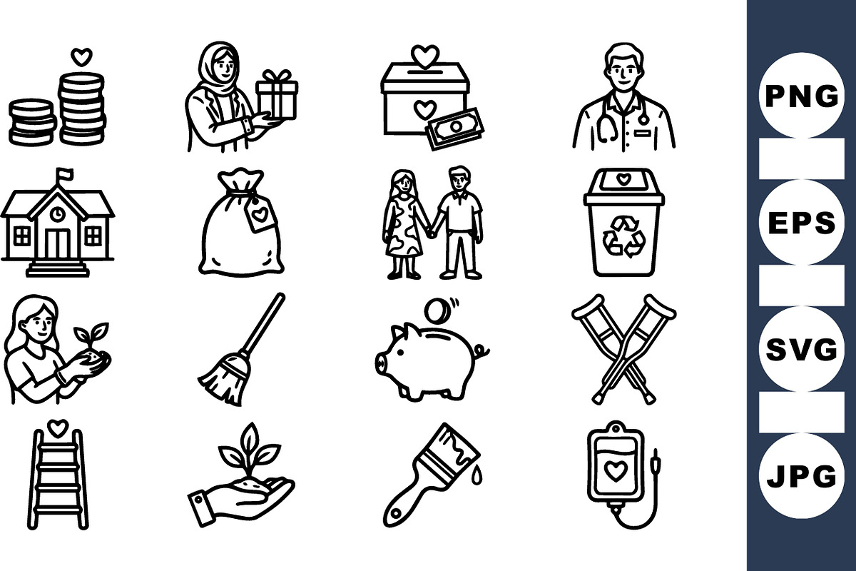 Charity And Care Line Icons Set, an Illustration by designvectx (Photo 1 of 3)
