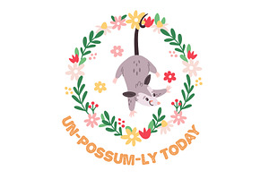 Cartoon opossum t shirt print. Funny, an Animal Illustration by YummyBuum