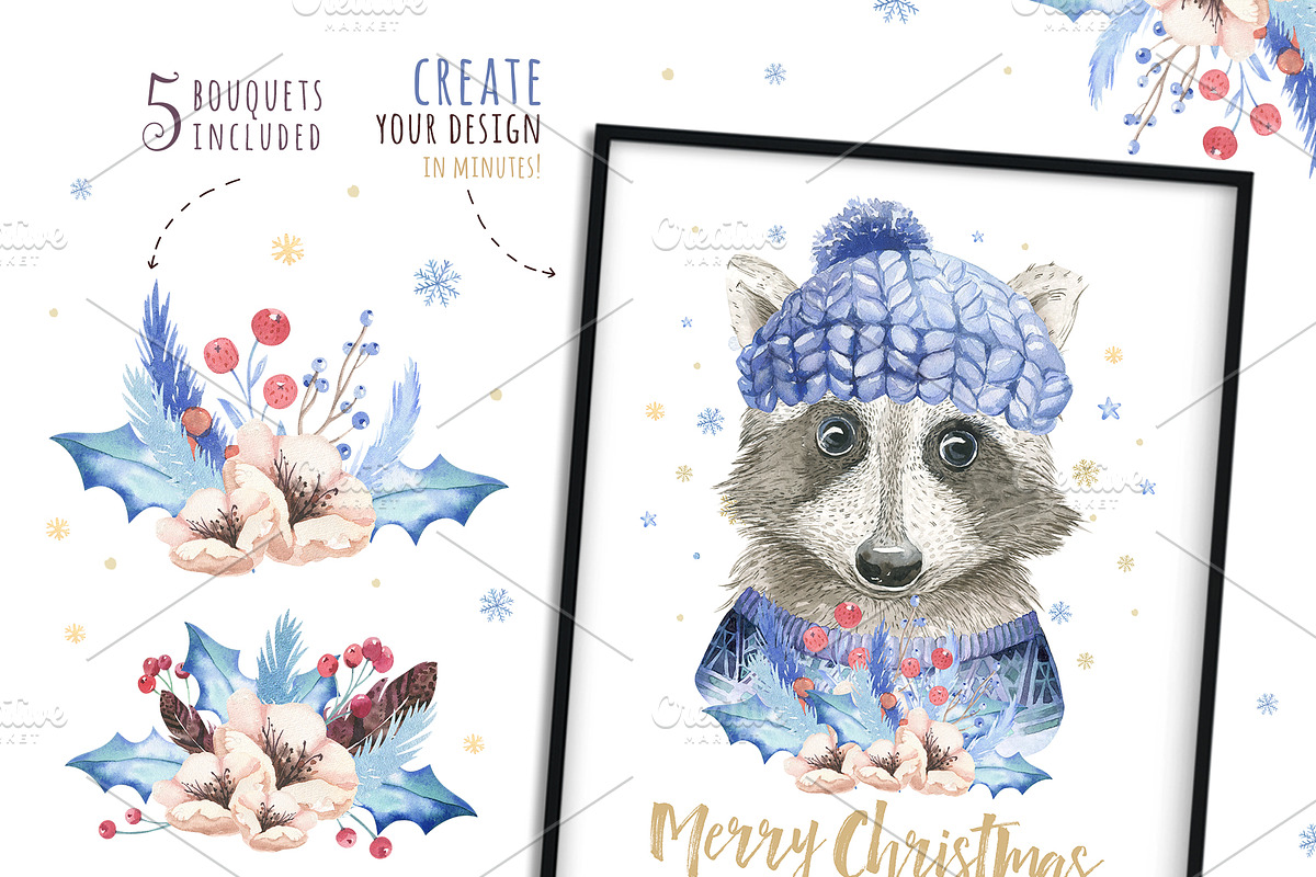 Christmas deer and raccoon animals, an Animal Illustration by Peace ART (Photo 9 of 13)