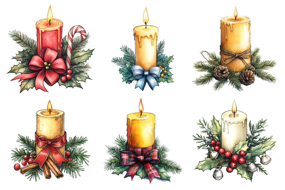 Holiday Candle Bouquets Clipart, an Illustration by Daily.Designs (Photo 2 of 5)