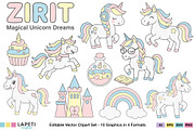 Pastel Unicorn Clipart Set, an Animal Illustration by Lapeticrafter (Thumbnail 1 of 8)
