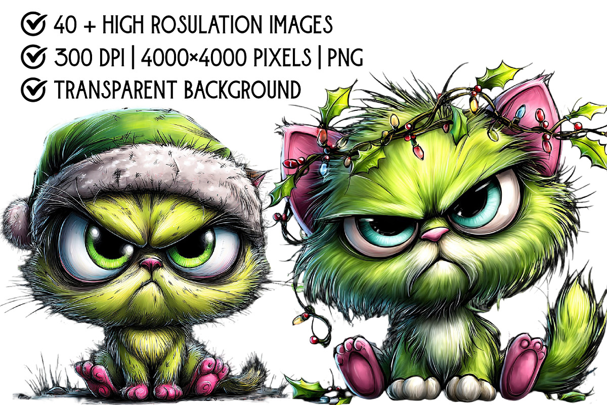 Christmas Grumpy Cat Clipart, an Illustration by Pixels.Craft (Photo 3 of 6)