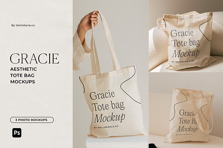 Aesthetic Tote Bag Mockups - Gracie, a Packaging Mockup by HelloKarla