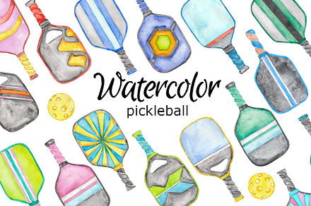 Pickleball watercolor clipart, a Background Graphic by GoodFairyClipArt