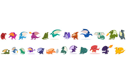 Flying fantasy dragon icons set, an Animal Illustration by Ylivdesign