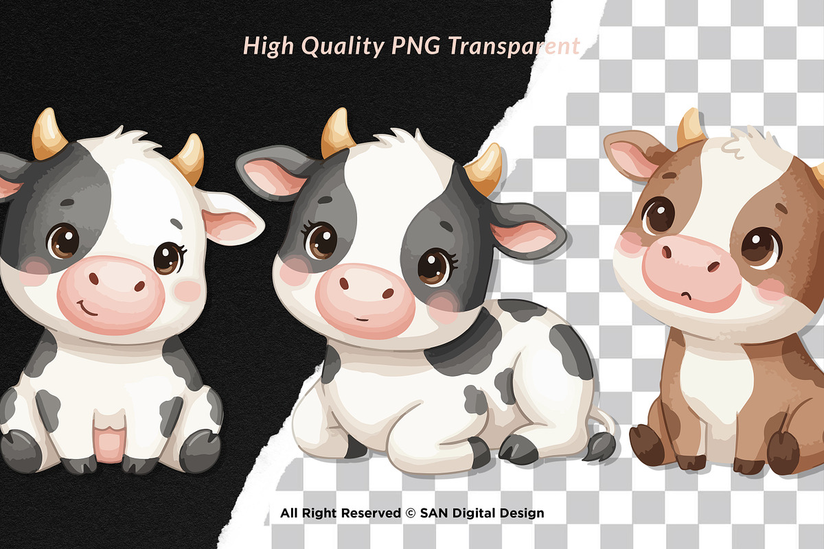 15 Bundle Watercolor Baby Cow Milk, an Animal Illustration by Morspective (Photo 2 of 8)