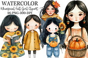 Whimsical Fall Black Hair Girl Clipa, a Seasonal Illustration by Rose Art (Thumbnail 1 of 7)