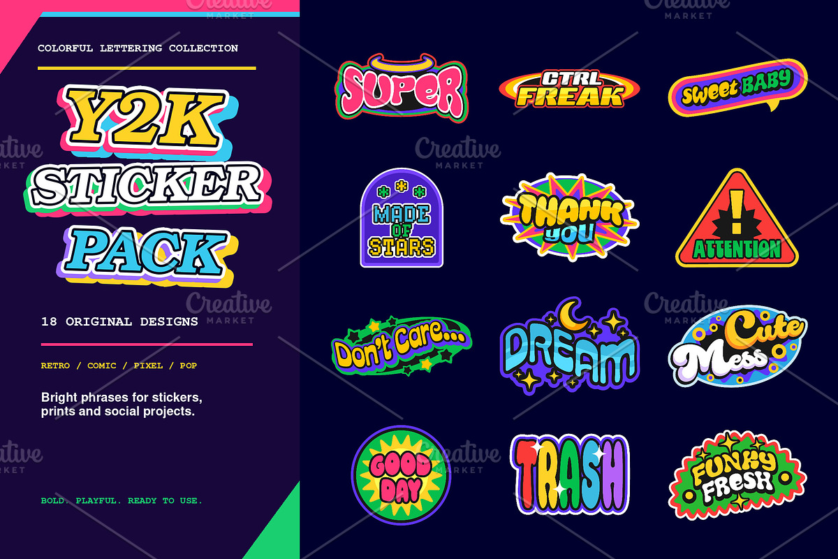 Retro Y2K stickers, patch labels, a Decorative Illustration by Vector Tradition (Photo 3 of 3)