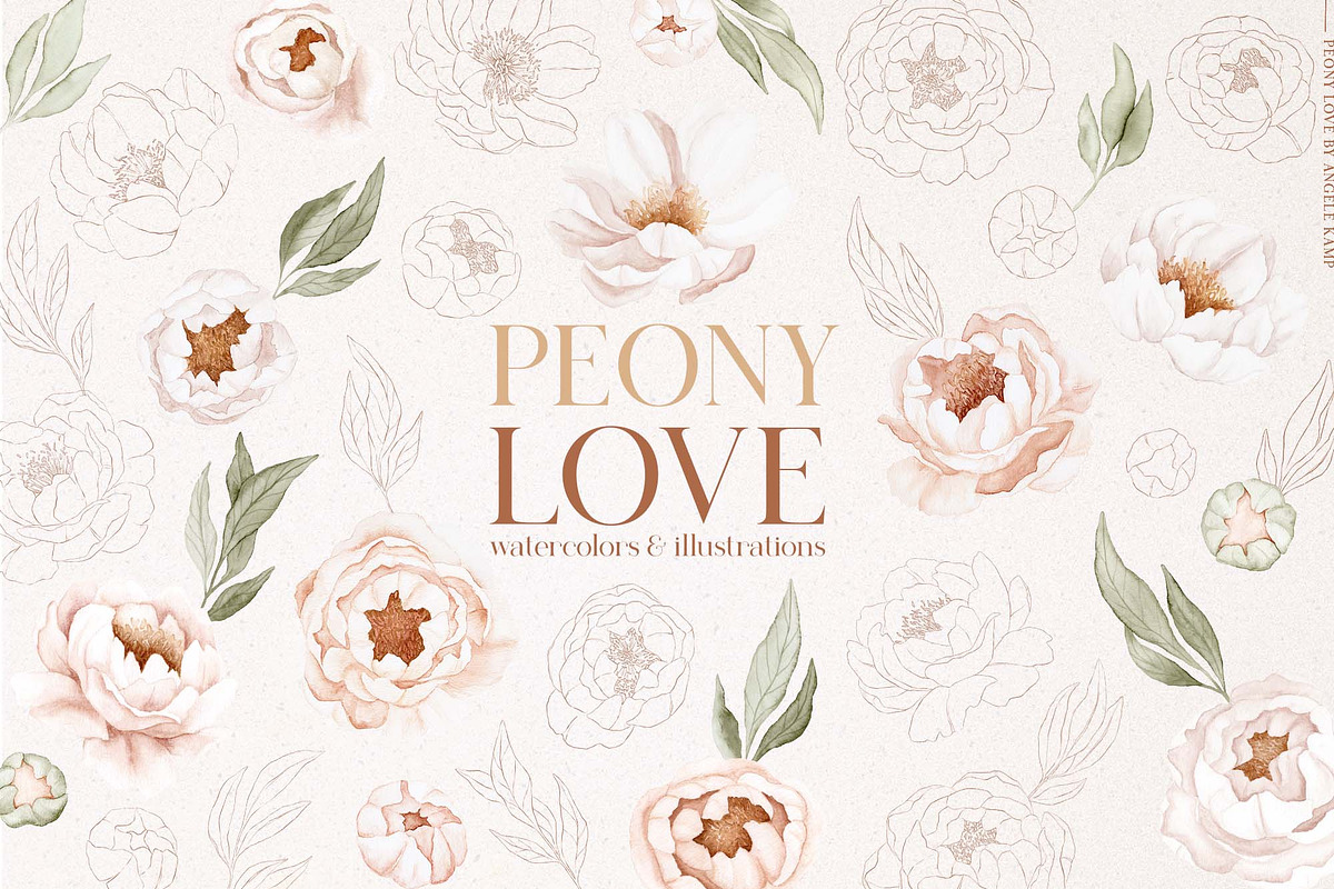 Peony Love watercolor patterns, an Illustration by Angele Kamp (Photo 9 of 10)