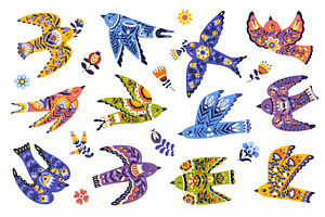 Ethnic Scandinavian birds, folk, an Animal Illustration by Buch&Bee