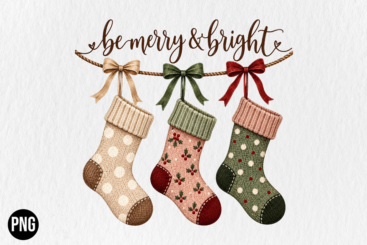 Be Merry and Bright Christmas PNG, a Seasonal Illustration by CraftArtStudio (Photo 1 of 4)