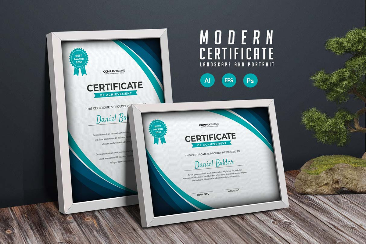 422. Modern Certificate Template, a Stationery Template by CreativeRezwan (Photo 1 of 3)