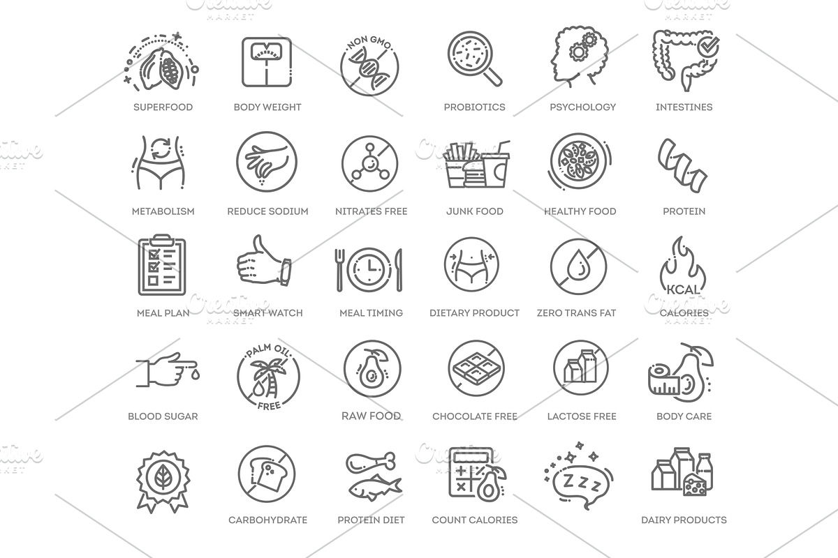 Web Set of Nutrition, Healthy food, a Food Illustration by Tettygreen (Photo 1 of 3)