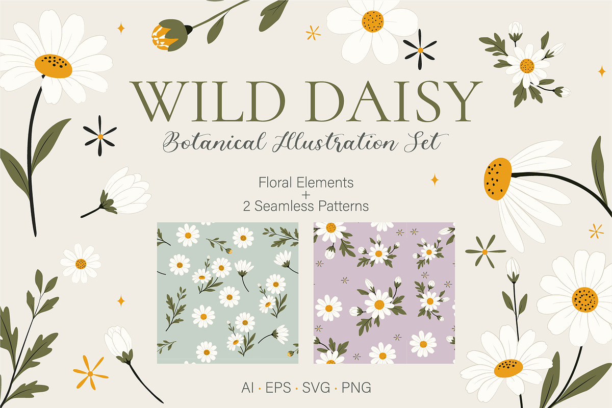 Wild Daisy Floral Set & Patterns, a Decorative Illustration by OREHOVKA (Photo 1 of 4)