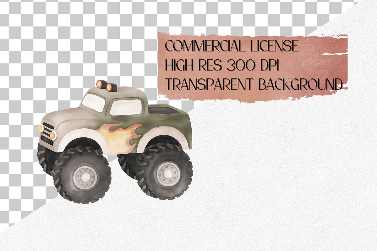 Watercolor Monster Truck Clipart Set, a Transportation Illustration by CropUp Creative (Photo 4 of 5)