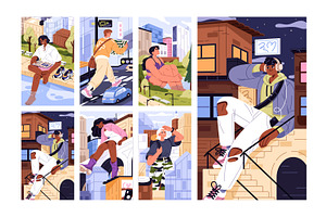 Giant people in the city, cards set, a Person Illustration by PaperTrident