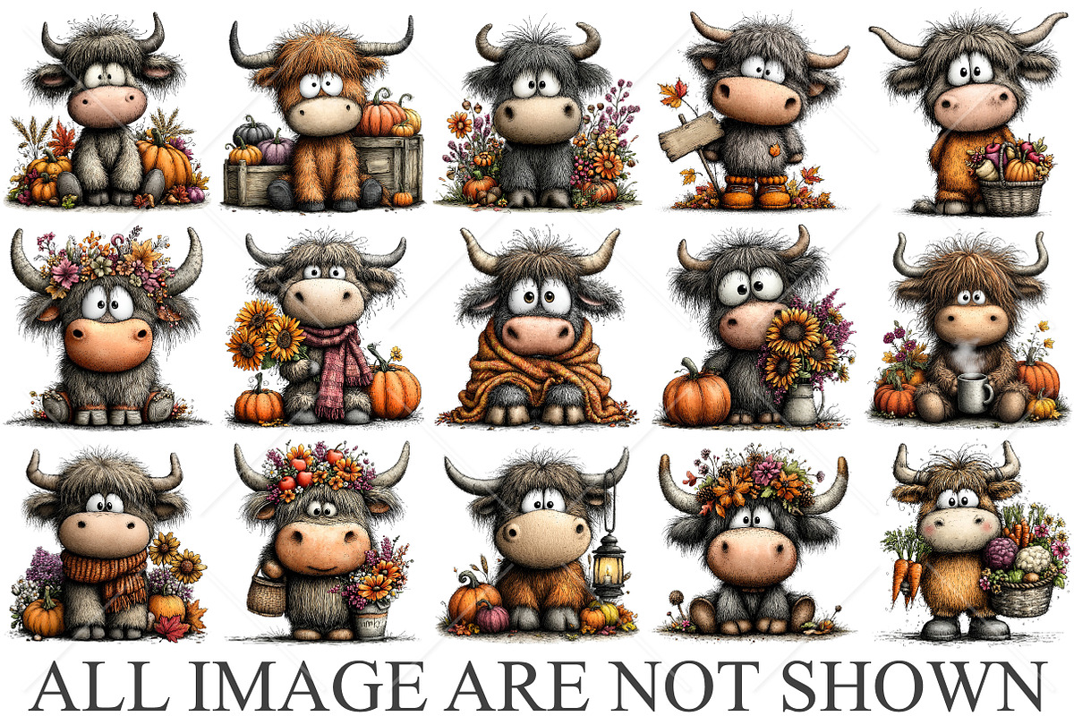 Whimsical Autumn Highland Cow PNG, a Seasonal Illustration by Canvas Craft (Photo 4 of 10)