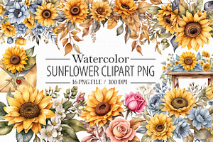 Sunflower Watercolor Clipart, an Illustration by Libby Wishes