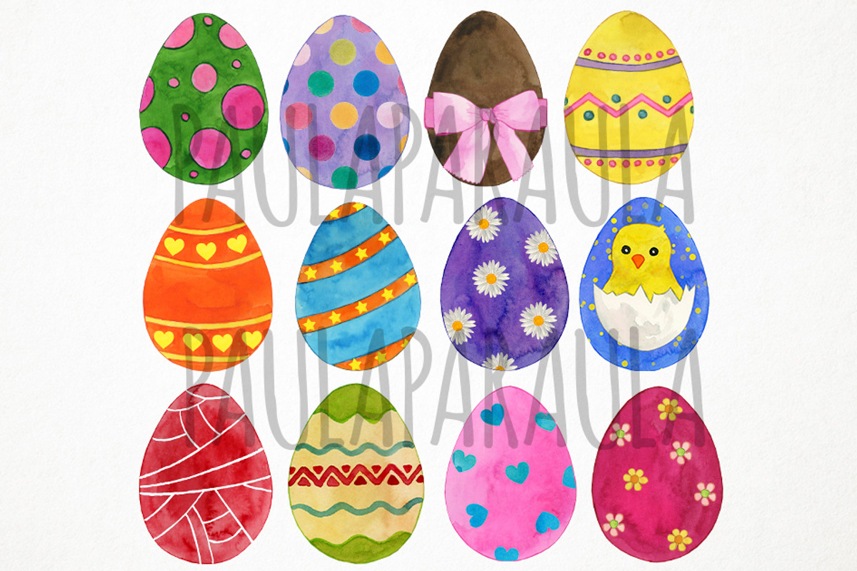 Watercolor Easter Eggs Clipart, an Object Graphic by Paulaparaula (Photo 2 of 3)