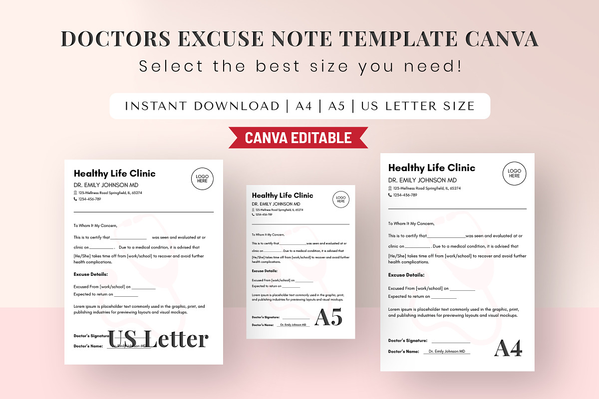 Doctor Excuse Note Canva Template, a Stationery Template by Snapybiz (Photo 10 of 10)