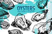 Oysters. Seafood engraving set, a Food Illustration by Alena Kaz (Thumbnail 1 of 4)