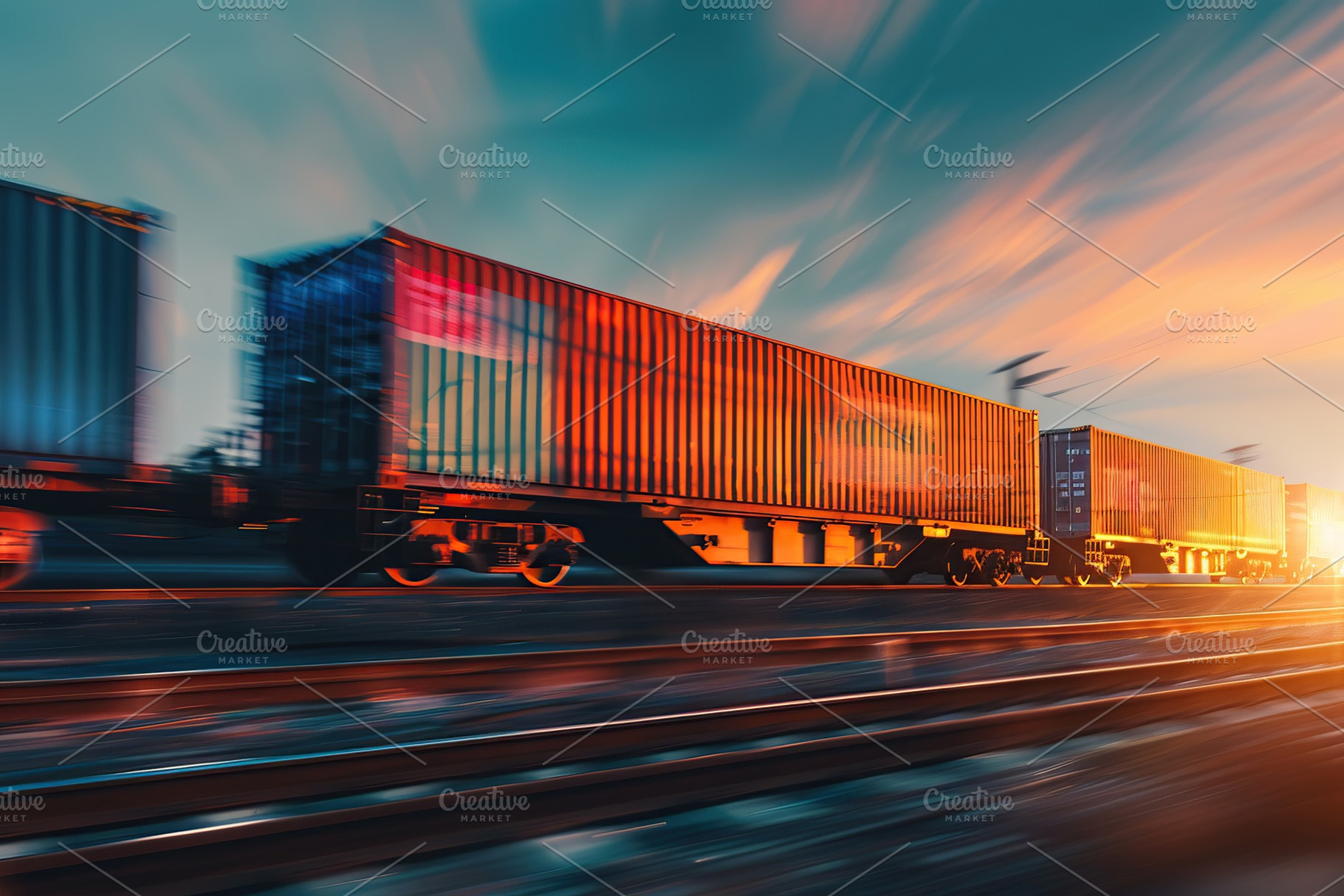 Freight train in motion with containers, a Transportation Photo by AlyaAnd