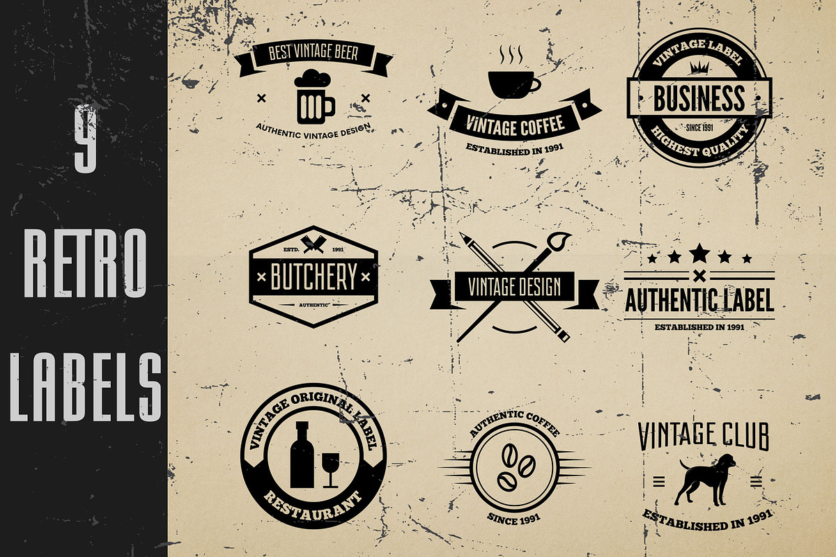Retro Labels Set 4, a Branding & Logo Template by DCD Vector Co. (Photo 1 of 10)