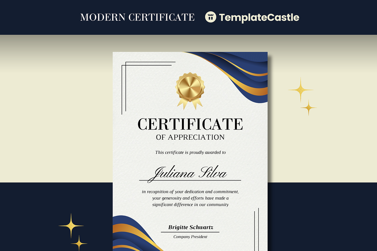 Modern Appreciation Certificate, a Templates & Theme by TemplateCastleStore (Photo 1 of 9)