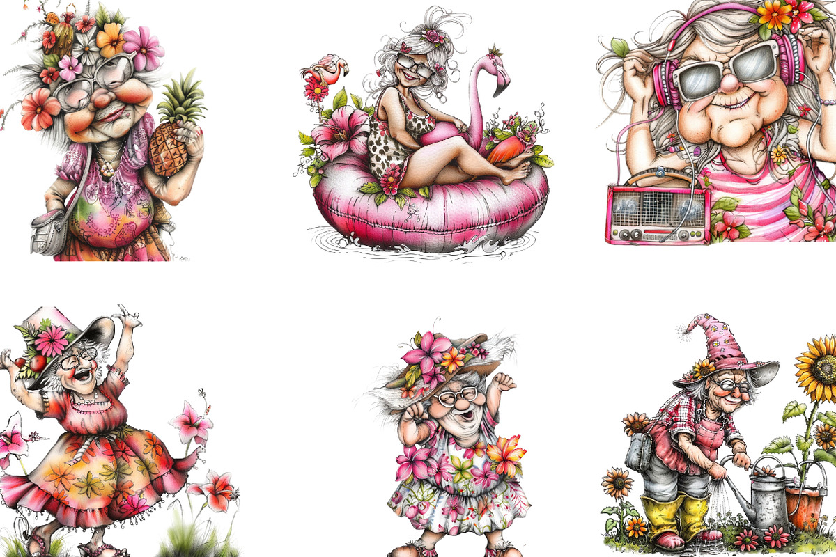 Summer Funny Grandma Clipart, an Illustration by Designking (Photo 3 of 5)