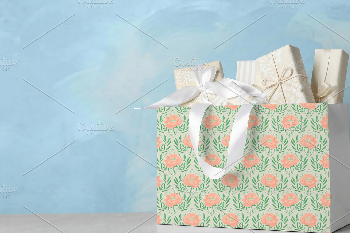 Peony Baby Carriage Seamless Pattern, a Pattern Graphic by Little Creative Scribbles (Photo 4 of 7)