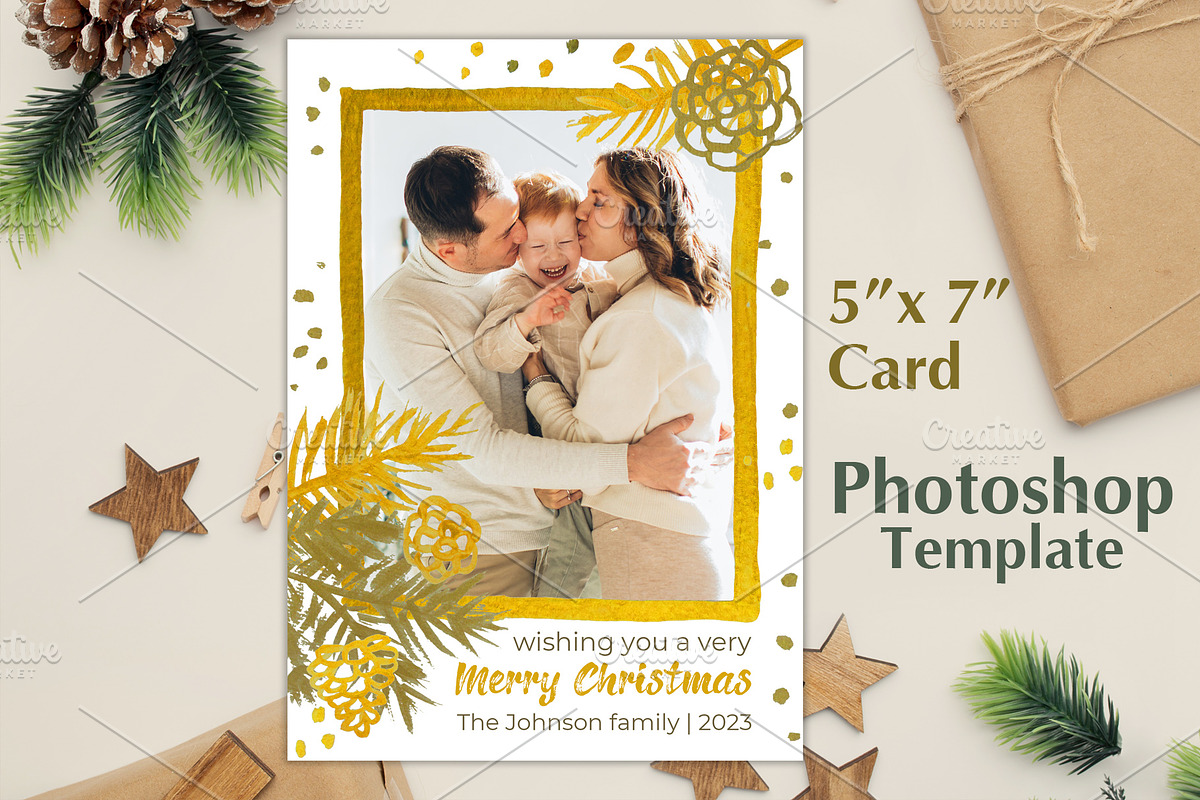 Boho Holiday Photo Card PSD Template, a Card Template by PSD templates and Photos (Photo 2 of 4)