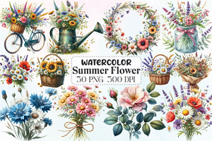Watercolor Summer Flower Clipart, an Illustration by CraftArtStudio