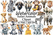 Watercolor Safari Animals, an Illustration by Design Market (Thumbnail 1 of 3)