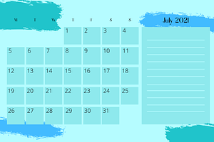 July 2021 Calendar With Notes