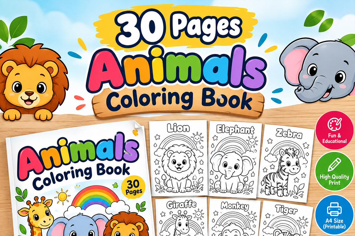 Animal Coloring Book Kids 30 Page, an Education Illustration by Mohammad Sarfaraz (Photo 14 of 15)